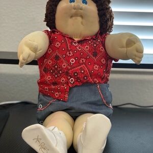 Charming Red and Gray Stuffed Doll